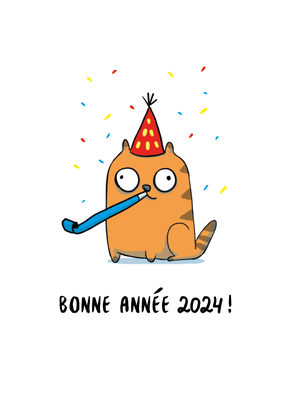 Carte Bonne année 2024 du chat fêtard Carte de voeux humour 2024