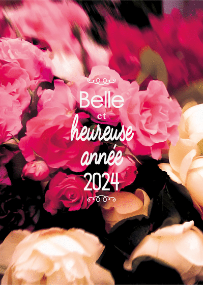 Carte Belle et heureuse nouvelle année 2024  Carte de voeux 2024 avec des fleurs