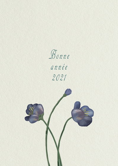 Carte Trois fleurs pour la nouvelle année 2021 Carte de voeux 2021 avec des fleurs