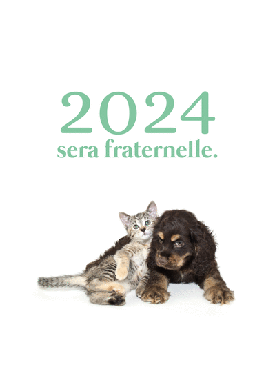 Carte Une année 2024 fraternelle Carte de voeux 2024 chat mignon