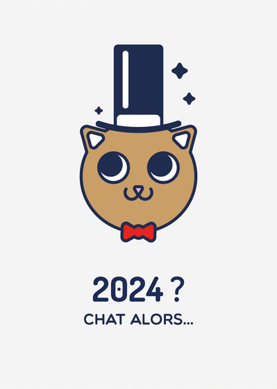 Carte Bonne année 2024 chat alors Carte de voeux 2024 chat mignon