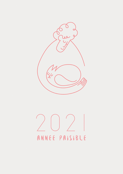 Carte Une nouvelle année 2021 paisible Carte de voeux 2021 chat mignon