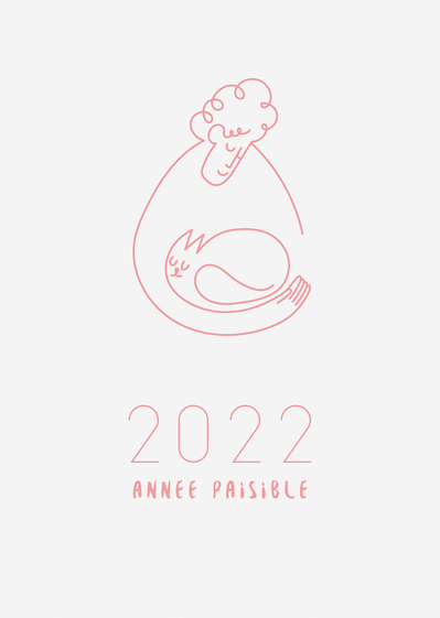Carte Une nouvelle année 2022 paisible Carte de voeux 2022 chat mignon