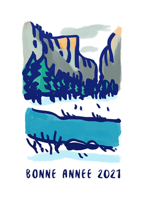Carte Bonne année 2021 et paysage de montagne Carte de voeux Nature 2021