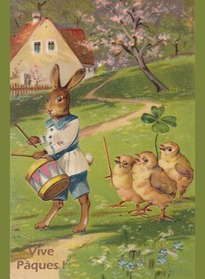 Carte Le lapin de pâques et ses poussins Carte ancienne de Pâques