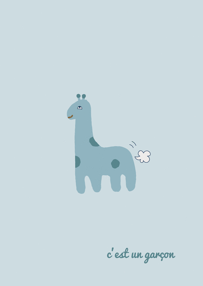 Carte Petite girafe bleu et naissance Faire-part naissance garçon