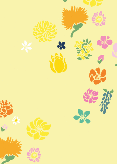 Carte Fond jaune et jolies fleurs Carte de Mai