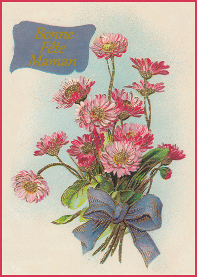Carte Un bouquet de fleurs roses pour maman Carte ancienne fête des mères