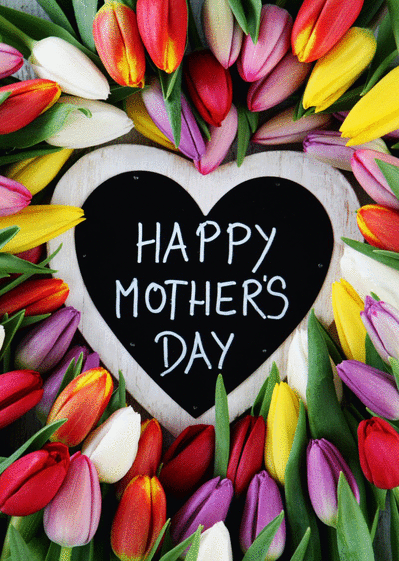 Carte Happy mother's day coeur entouré de fleurs Carte fête des mères avec des fleurs