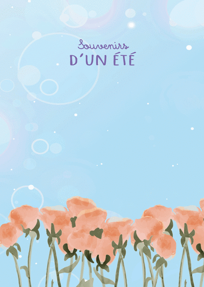 Carte Souvenirs d'été sur fond bleu avec des fleurs Carte souvenir de vacances