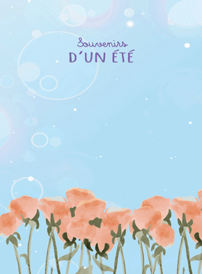 Carte Souvenirs d'été sur fond bleu avec des fleurs Carte souvenir de vacances