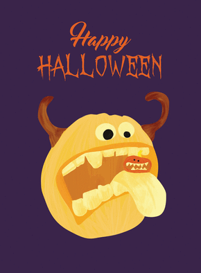 Carte Happy Halloween citrouille cornue Carte halloween