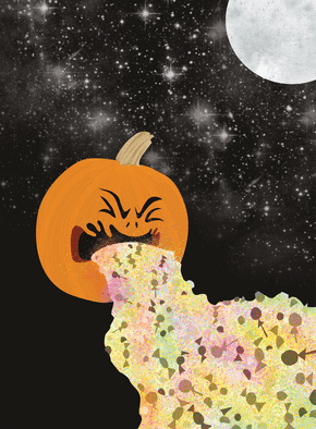 Carte Citrouille qui vomit de bonbons Carte halloween