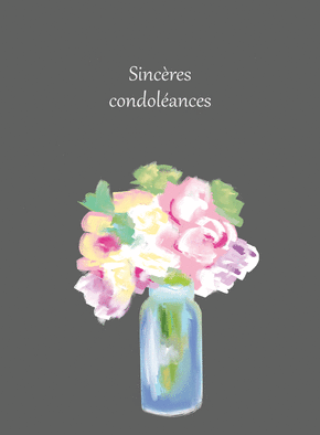 Carte Sincères condoléances et peinture de fleurs Carte condoléances