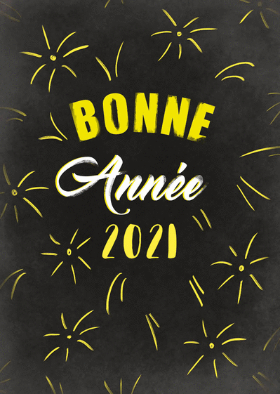 Carte bonne année 2021 feu d`artifice Carte de voeux 2021 avec feu d'artifice