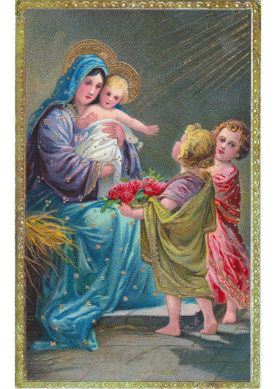 Carte Sainte vierge et deux enfants Carte de Noël religieuse