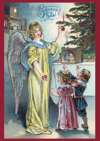 Carte Un ange et deux enfants Carte de Noël religieuse
