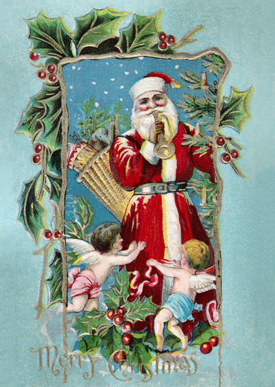 Carte Merry Christmas et Santa trompettiste Carte de Noël en plusieurs langues