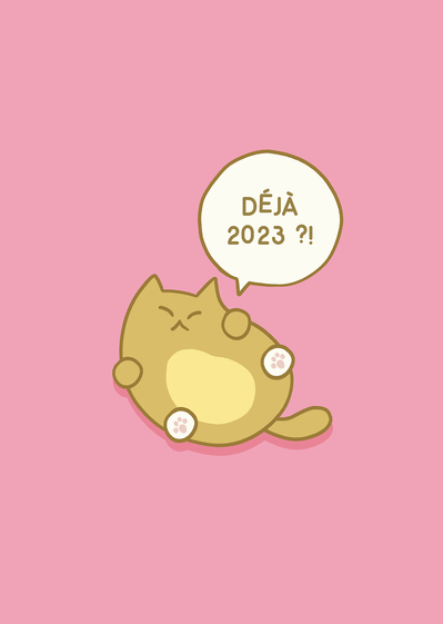 Carte Petit chat déjà la nouvelle année 2023  Carte de voeux 2023 chat mignon