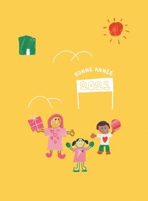Carte nouvelle année 2021 dans la cour de récré Carte de voeux 2021 enfant et mignonne
