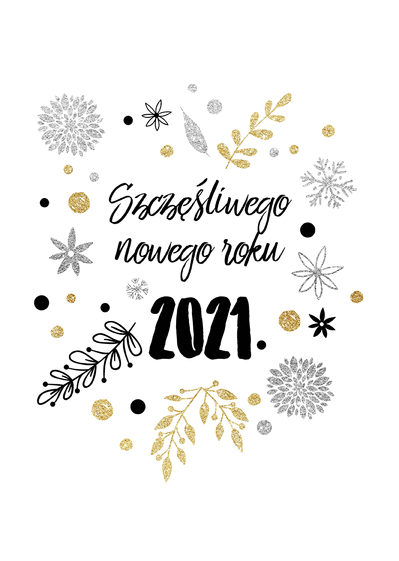 Carte Voeux 2021 en polonais sur fond blanc Carte bonne année 2021 en plusieurs langues