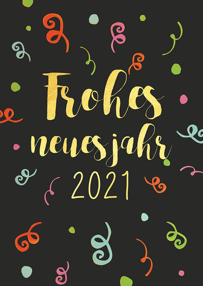 Carte bonne année 2021 en allemand et cotillons Carte bonne année 2021 en plusieurs langues