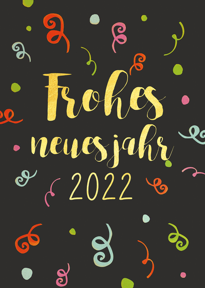 Carte bonne année 2022 en allemand et cotillons Carte bonne année 2022 en plusieurs langues