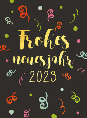 Carte bonne année 2023 en allemand et cotillons Carte bonne année 2023 en plusieurs langues