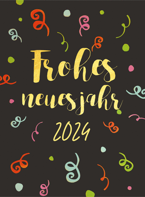 Carte bonne année 2024 en allemand et cotillons Carte bonne année 2024 en plusieurs langues