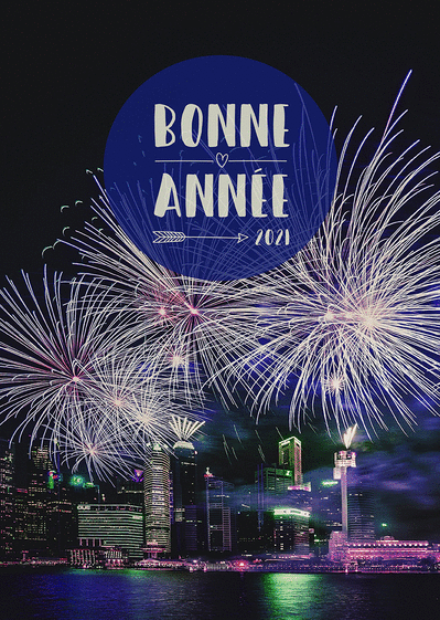 Carte Feu d`artifice de la bonne année 2021 Carte de voeux 2021 avec feu d'artifice