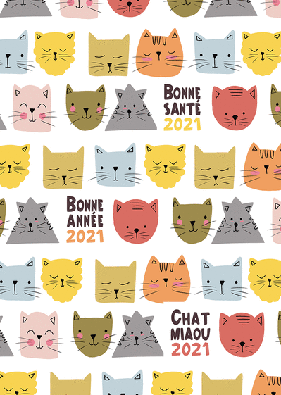 Carte Chat miaou bonne année 2022 bonne santé Carte de voeux 2022 chat mignon
