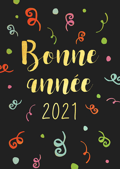 Carte Bonne année 2021 et cotillons Carte de voeux 2021