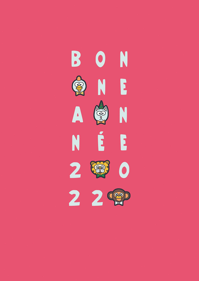 Carte Les zanimaux sur fond rose Carte de voeux 2021 z`animaux