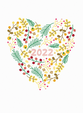 Carte Coeur de fleurs pour la nouvelle année 2022 Carte de voeux 2022 avec des fleurs