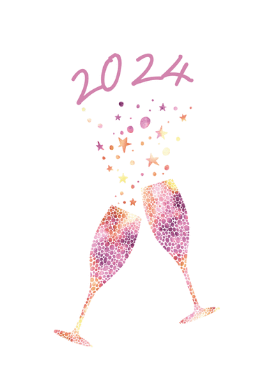 Carte Coupes de champagne étoilées pour 2024 Carte de voeux et champagne en 2024