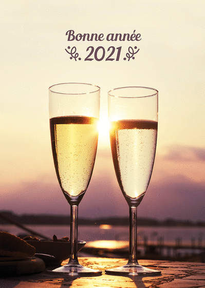 Carte Deux coupes pour une bonne année 2021 Carte de voeux et champagne en 2021