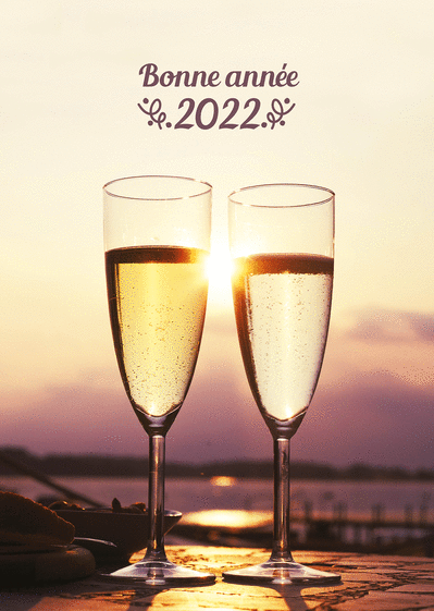 Carte Deux coupes pour une bonne année 2022 Carte de voeux et champagne en 2022