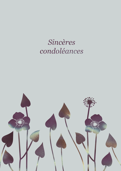 Carte Sincères condoléances fleurs sur fond gris Carte condoléances