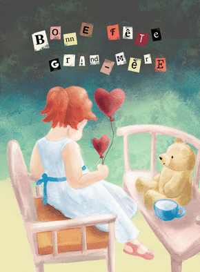 Carte Petite fille et son ourson Carte fête des grand-mères