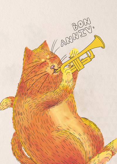 Carte Anniversaire du chat trompettiste Carte anniversaire chat