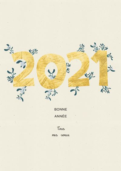 Carte nouvelle année 2021 en or en gui Carte de voeux 2021 avec des fleurs