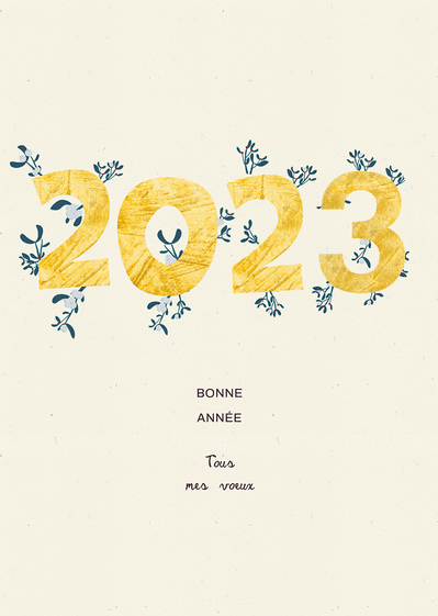 Carte nouvelle année 2023 en or en gui Carte de voeux 2023 avec des fleurs