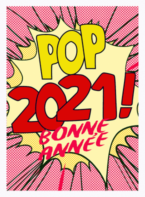 Carte Bonne année 2021 pop art rouge Carte de voeux originale pour 2021