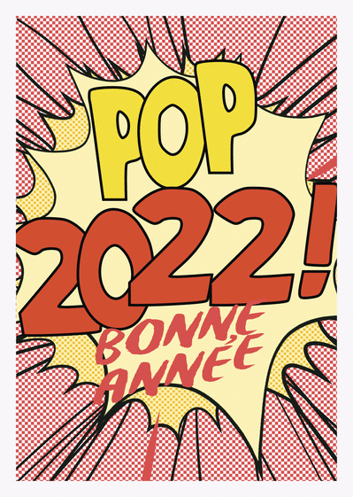 Carte Bonne année 2022 pop art rouge Carte de voeux originale pour 2022