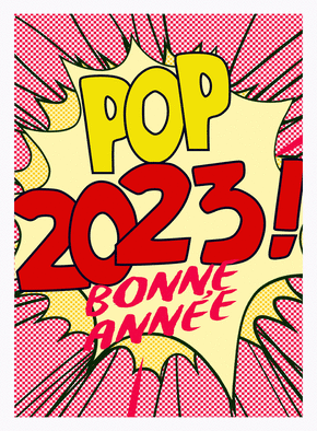 Carte Bonne année 2023 pop art rouge Carte de voeux originale pour 2023