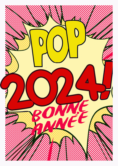 Carte Bonne année 2024 pop art rouge Carte de voeux originale pour 2024