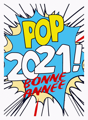 Carte bonne année 2021 pop art bleu Carte de voeux design 2021