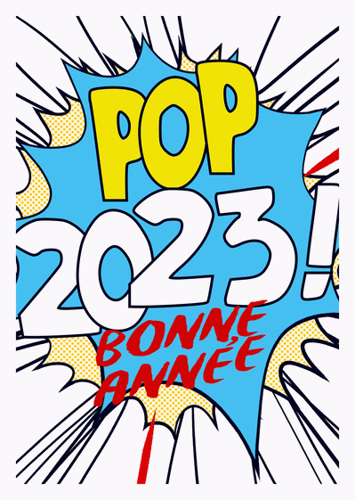 Carte bonne année 2023 pop art bleu Carte de voeux design 2023
