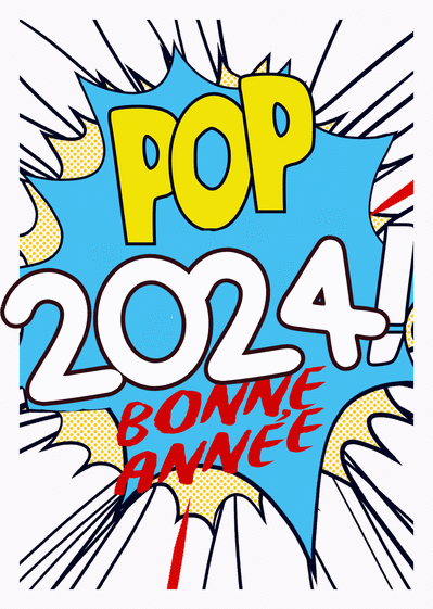 Carte Bonne année 2024 pop art bleu Carte de voeux design 2024