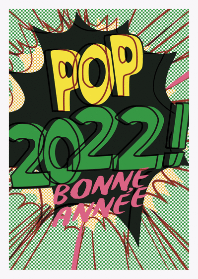 Carte Bonne année 2022 pop art vert Carte de voeux originale pour 2022